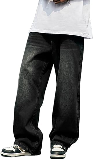 HUNGSON Mens Baggy Jeans for Men Women Y2k Skater Vintage Plain Pants Casual Wide Leg Jeans Loose Fit Denim Jeans